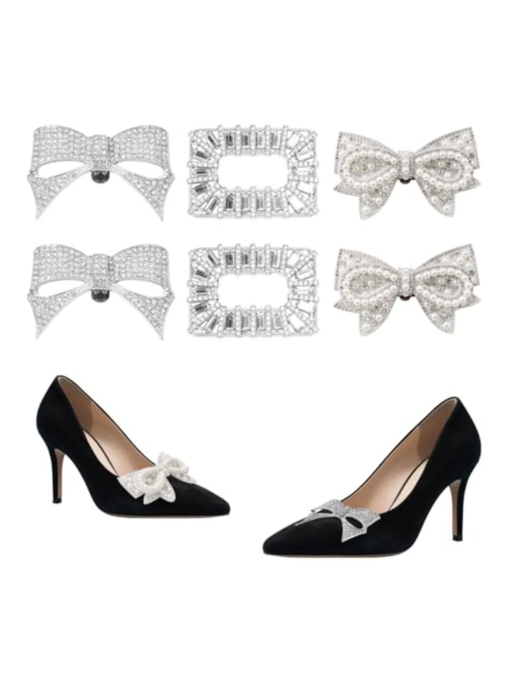 Rhinestone Shoe Clips Bow Square Crystal Charms for Heels Sneakers